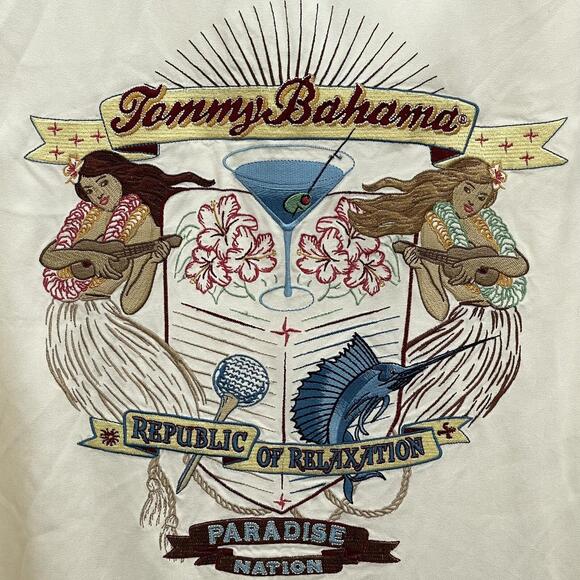 Tommy Bahama Med SS Camp Shirt Paradise Nation Republic of Relaxation 100% Silk - Picture 2 of 9